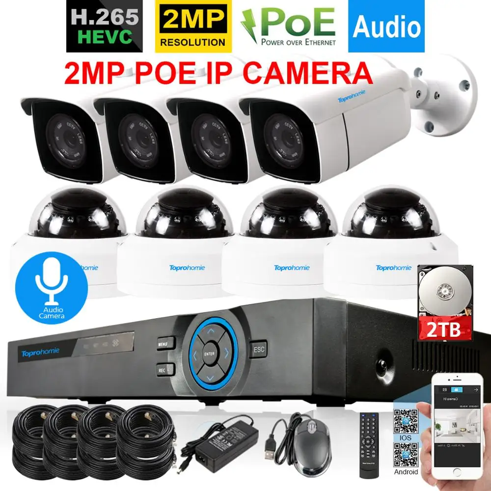 

TOPROHOIME H.265+ 8CH 5MP POE NVR CCTV System 2MP 1080P security outdoor Audio Record Sound IP Camera 8CH Video Surveillance kit