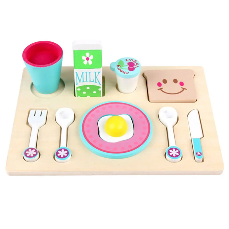 Комбинация на завтрак игрушки для кухни деревянные миниатюрные еды детей