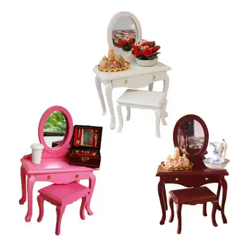 1:12 Scale Simulation Dressing Table with Mirror Chair Set Mini Wooden Furniture
1:12 Scale Simulation Dressing Table with Mirror Chair Set Mini Wooden Furniture