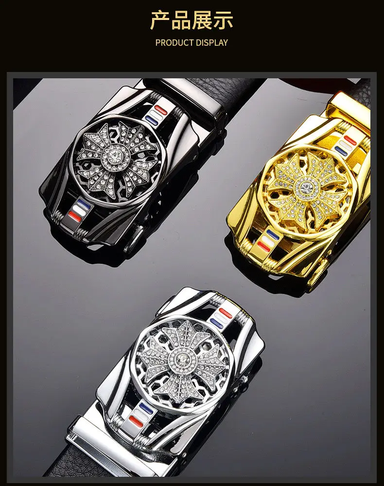 Cinturón de cuero con hebilla automática para hombre, cinturón de negocios de alta calidad, hebilla de cintura dorada, decoración de diamantes de imitación, cinturón de lujo 1 H0d508a80840f42189722b69d9c5dc32eP