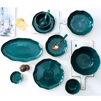 New Green Gold Ceramic Dessert Plate Dish Porcelain Family Dinner Bowl Soup Salad plateNordic Luxury Style Dinner Tableware Set 
New Green Gold Ceramic Dessert Plate Dish Porcelain Family Dinner Bowl Soup Salad plateNordic Luxury Style Dinner Tableware Set