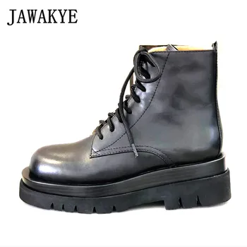 Simple Lace Up Ankle Boots For Women Real Leather British Style Motorcycle Boots Flat Platform Shoes Black White Shoes Woman 
Simple Lace Up Ankle Boots For Women Real Leather British Style Motorcycle Boots Flat Platform Shoes Black White Shoes Woman