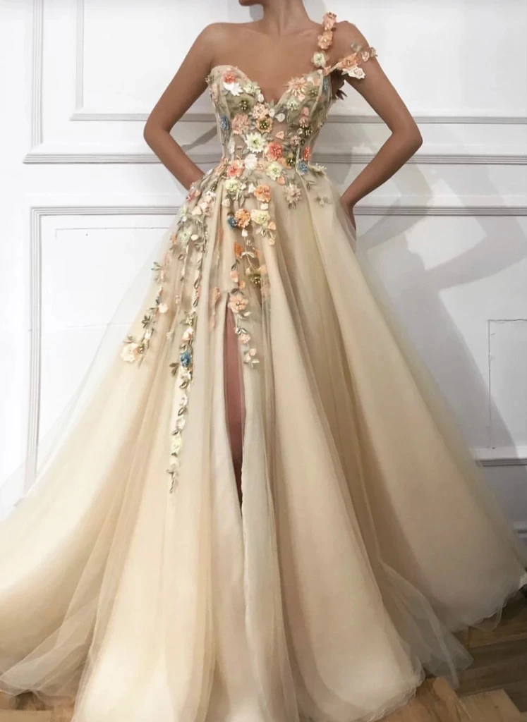 

Champagne Moroccan Evening Dresses A-line Sweetheart Tulle Appliques Long Luxury Turkey Dubai Saudi Arabia Prom Dress Gown