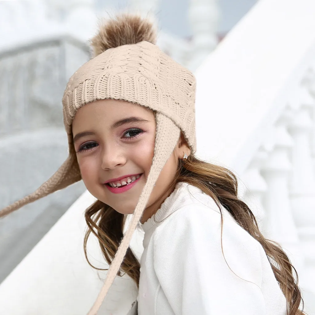 Детская зимняя шапка с помпоном для малышей маленьких мальчиков и девочек теплая