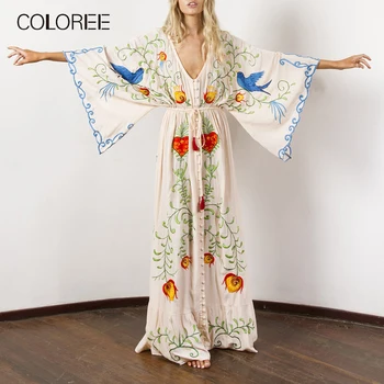 COLOREE 2019 Runway Designer Embroidery Women Maxi Dress Vintage V-neck Batwing Sleeve Loose Summer Beach Dress For Female New
COLOREE 2019 Runway Designer Embroidery Women Maxi Dress Vintage V-neck Batwing Sleeve Loose Summer Beach Dress For Female New