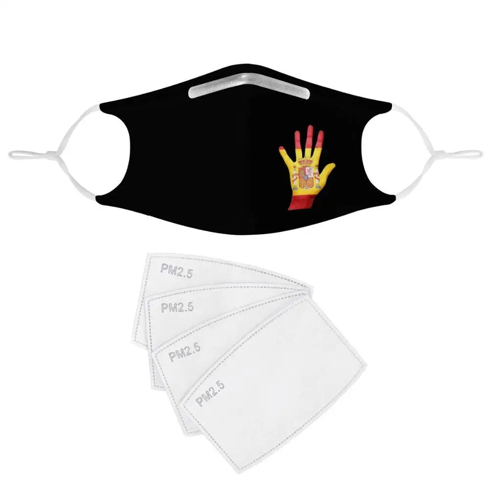 Spanish flag custom pattern 4Pcs Filter Masks Carbon Insert Anti-dust Anti-infection Reusable black face cover Spain Palm shape
Spanish flag custom pattern 4Pcs Filter Masks Carbon Insert Anti-dust Anti-infection Reusable black face cover Spain Palm shape