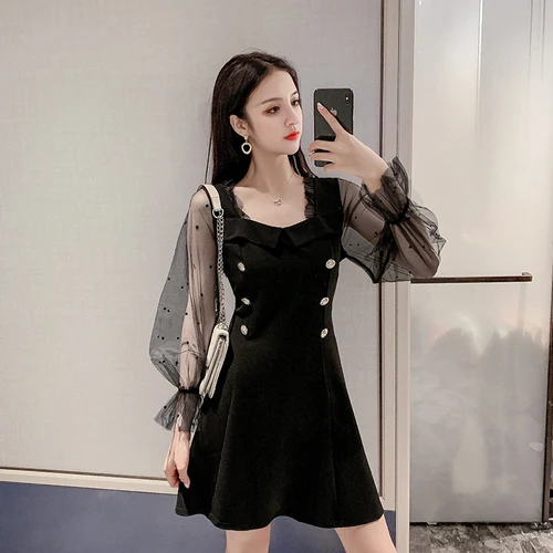 Vintage Autumn Dress Women 2019 Korean See Through Polka Dot Mesh Patchwork Slim High Waist A Line Long Sleeve Dress Black D488
Vintage Autumn Dress Women 2019 Korean See Through Polka Dot Mesh Patchwork Slim High Waist A Line Long Sleeve Dress Black D488
