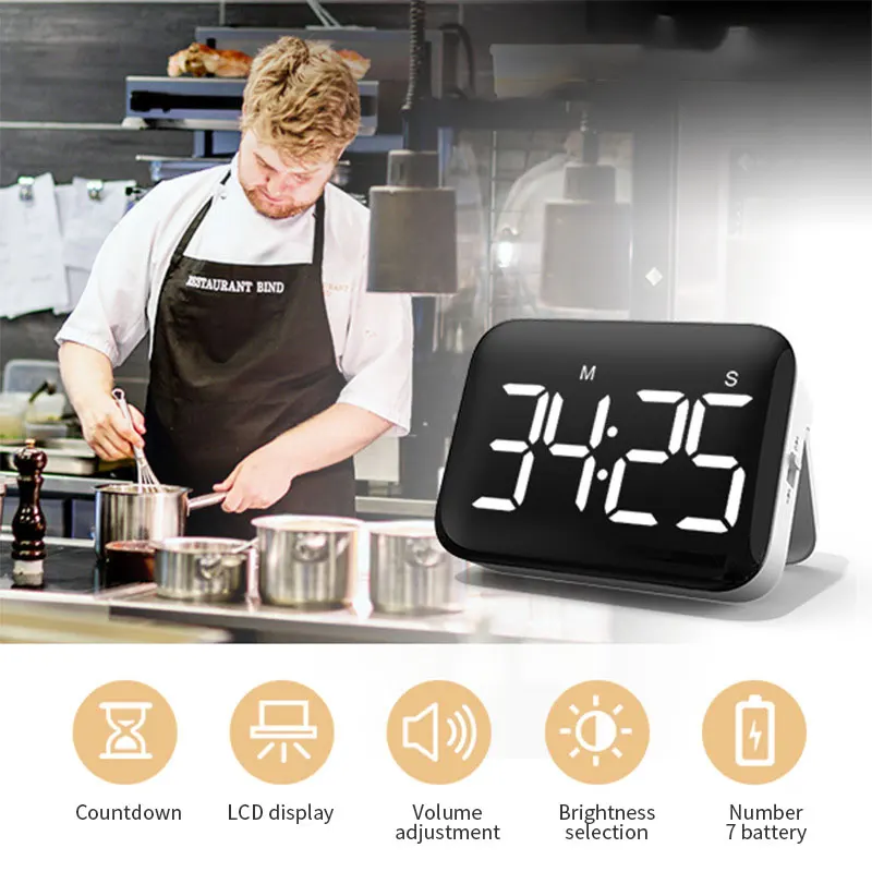 

Digital Kitchen Timer, Magnetic Countdown Countup Timer with Large LED Display Volume Adjustable, 2 Brightness, Easy for Cooking