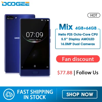 

American Version DOOGEE MIX 4GB+64GB bezel-less Smartphone Dual Camera 5.5'' AMOLED MTK Helio P25 Octa Core mobile phones