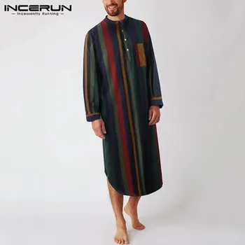 INCERUN Vintage Striped Sleep Robes Men Fashion Long Sleeve Sleepwear Stand Collar Buttons Nightgown Man Loose Cotton Bathrobes
INCERUN Vintage Striped Sleep Robes Men Fashion Long Sleeve Sleepwear Stand Collar Buttons Nightgown Man Loose Cotton Bathrobes