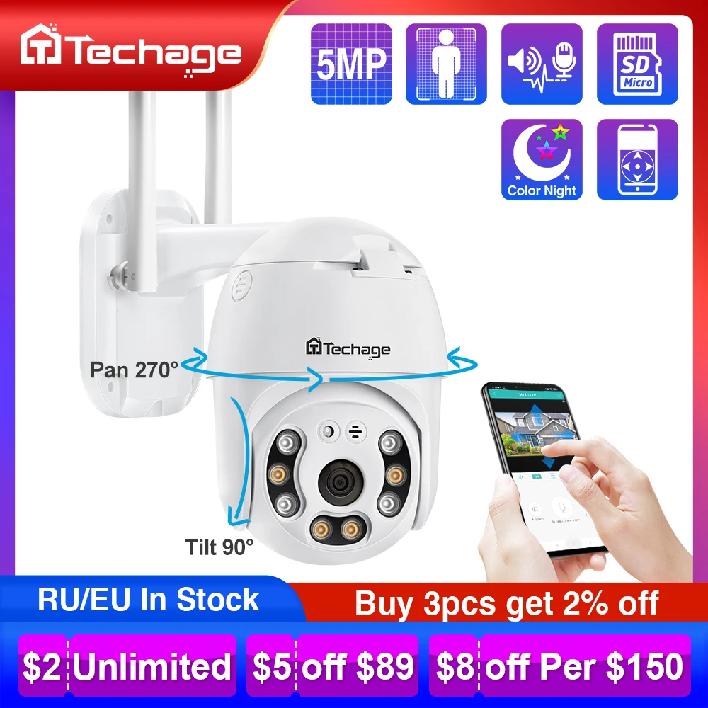 Techage 5MP PTZ Speed Dome WIFI IP Camera 1080P Outdoor Wireless AI Security Camera 2MP Full Color Night Two Way Audio P2P ONVIF
Techage 5MP PTZ Speed Dome WIFI IP Camera 1080P Outdoor Wireless AI Security Camera 2MP Full Color Night Two Way Audio P2P ONVIF