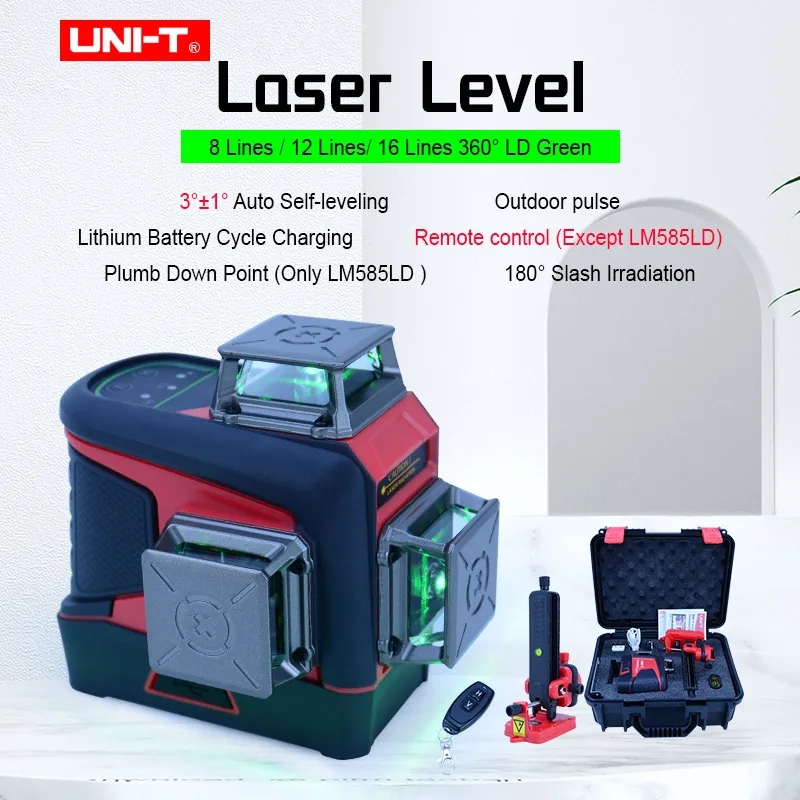 UNI-T 3D Green 8/12/16 Lines Laser Level 360 Self-Leveling Horizontal Vertical Cross Indoor Outdoor Remote Control Tester
UNI-T 3D Green 8/12/16 Lines Laser Level 360 Self-Leveling Horizontal Vertical Cross Indoor Outdoor Remote Control Tester