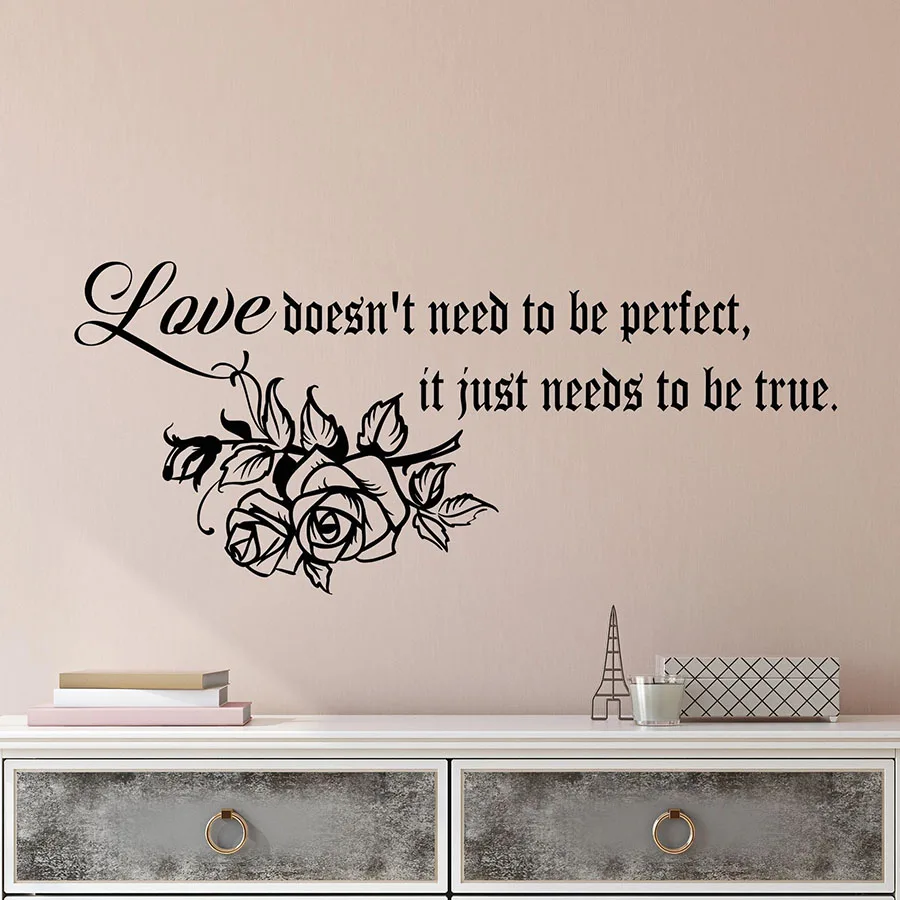 Beautiful Rose Wall Decal Quote Words Inspiring About Perfect True Love Lettering Vinyl Window Stickers Bedroom Home Decor M556 | Дом и сад