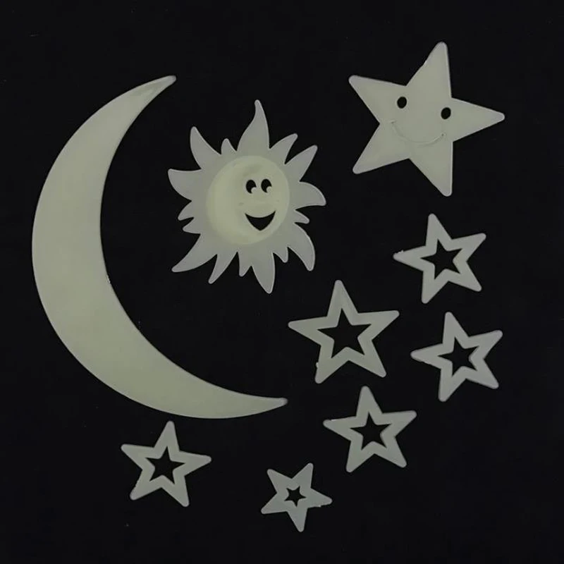 9 шт./компл. люминесцентные светящиеся Луна со звездами солнцем наклейки на стену