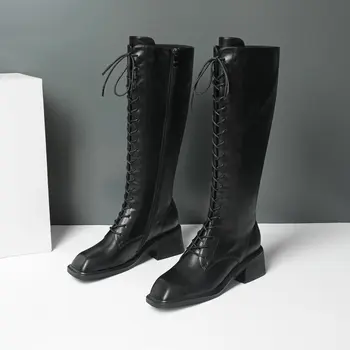 Square Toe Cross Strap Riding Boots Women Fashion Faux Leather Chunky Heel knee high Boots 2020 Black Beige Brown Boots
Square Toe Cross Strap Riding Boots Women Fashion Faux Leather Chunky Heel knee high Boots 2020 Black Beige Brown Boots