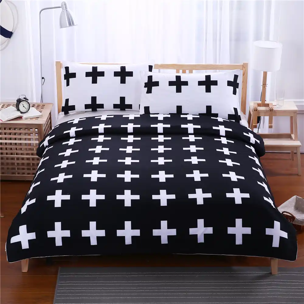 Black White Cross 3d Printed Bedding Set For Kids Cartoon Bed