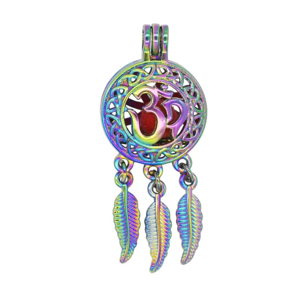 

REYOW 5pcs Rainbow 3D Dream Catcher Pearl Cages Pendant Essential Oil Diffuser Craft Jewelry Making Locket Necklace Charms DIY