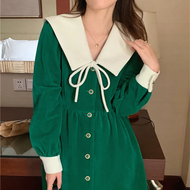 Spring Retro Dress Women's Fashion 2022 New Elegant Navy Collar Dress College Style Green Velvet Party Dress Vestidos Dresses 
Spring Retro Dress Women's Fashion 2022 New Elegant Navy Collar Dress College Style Green Velvet Party Dress Vestidos Dresses