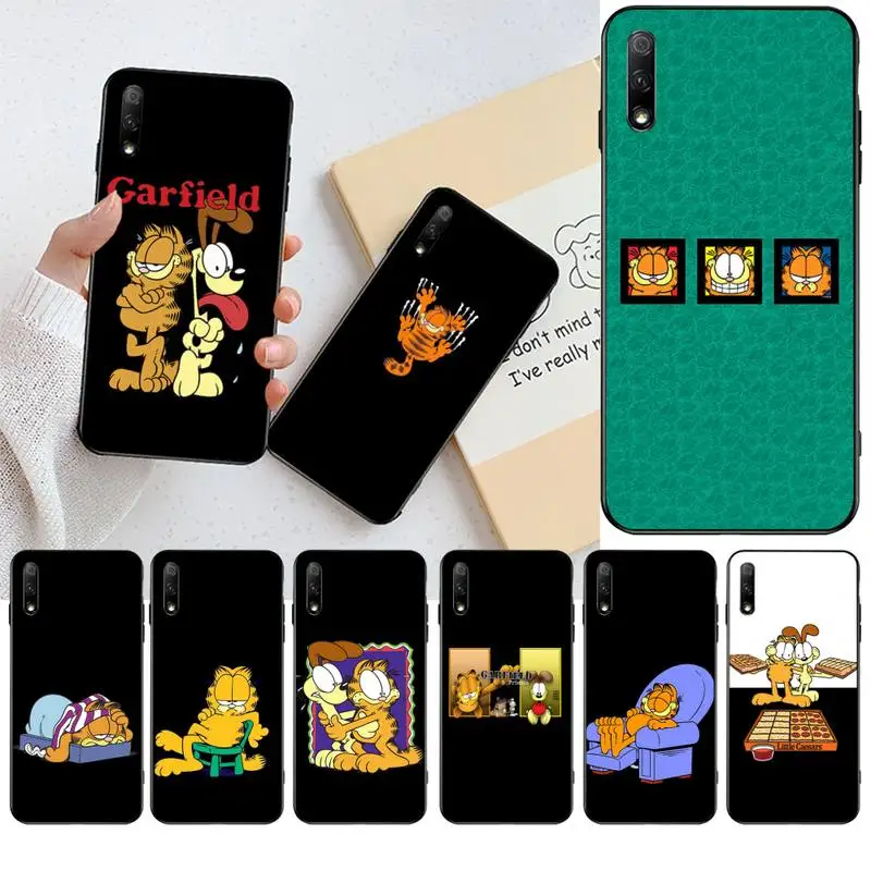 

HPCHCJHM Cartoon Garfield Cat Newly Arrived Black Cell Phone Case for Huawei Honor 20 10 9 8 8x 8c 9x 7c 7a Lite view pro