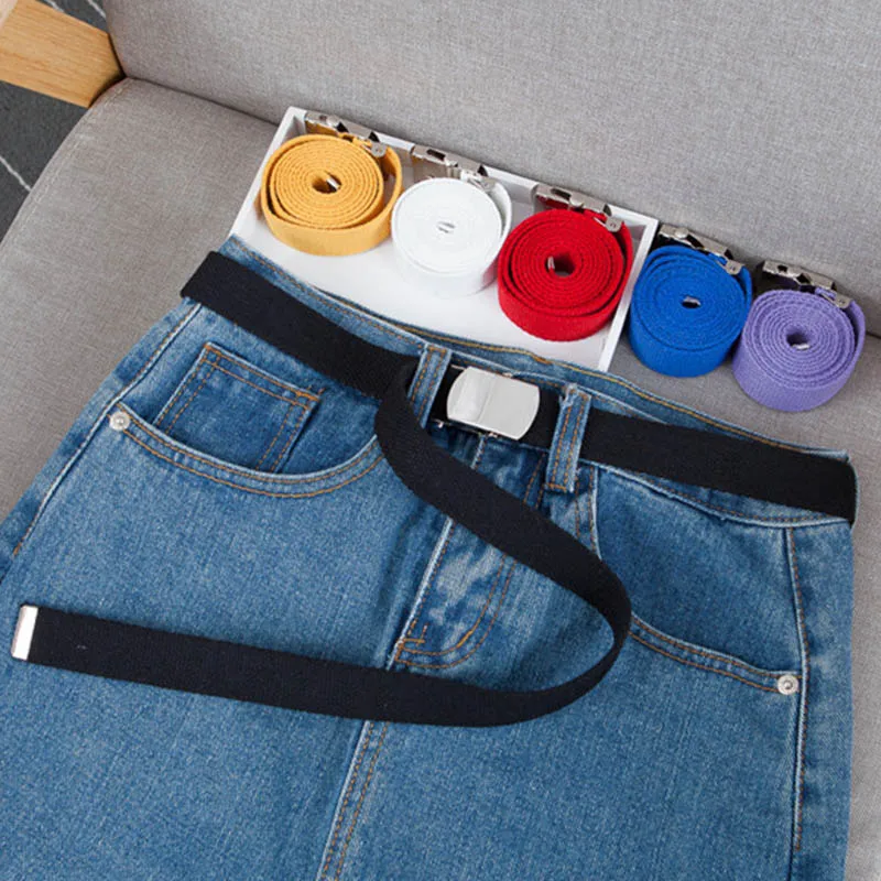 Women Men Student Solid Color Belt Metal Smooth Buckle Long Canvas Waist Strap Female Jeans Trouser White Black Waistband
Women Men Student Solid Color Belt Metal Smooth Buckle Long Canvas Waist Strap Female Jeans Trouser White Black Waistband