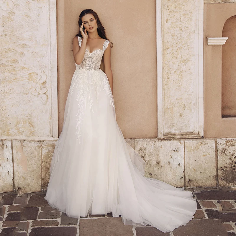 Weilinsha Charming Tulle A-line Wedding Gowns Ladies Sexy Sweetheart Appliques Court Train Sleeveless Bridal Dress Custom Made
Weilinsha Charming Tulle A-line Wedding Gowns Ladies Sexy Sweetheart Appliques Court Train Sleeveless Bridal Dress Custom Made