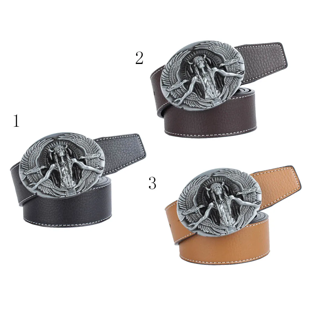 Men's PU Leather Casual Belt with Oval Zinc Alloy Carved Native Chief Eagle Buckle Waistband Men's PU Leather Casual Belt with Oval Zinc Alloy Carved Native Chief Eagle Buckle Waistband