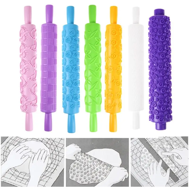 

Non-Stick Patterned Rolling Pin Fondant Embossed Roller Mold DIY Cake Decorating Tool Kitchen Gadgets Baking Accessories