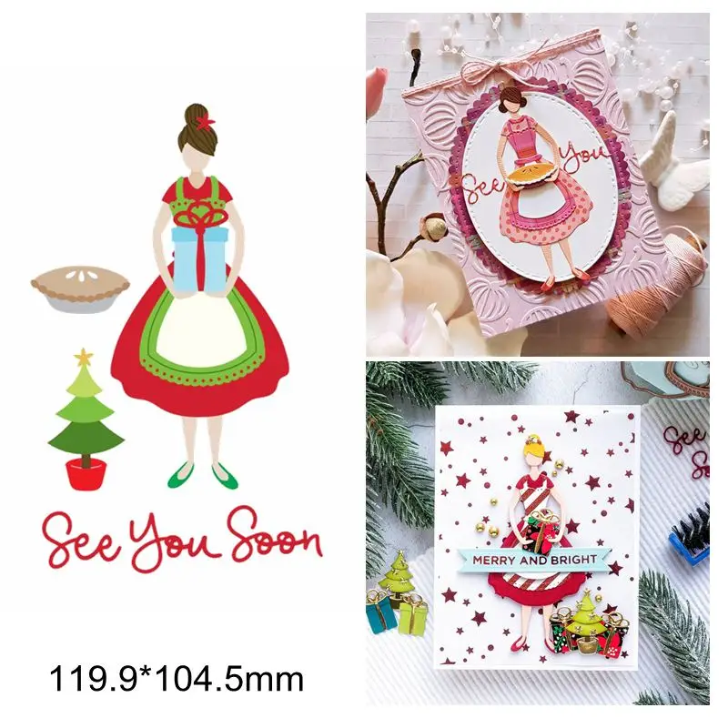 Christmas Cook Women Pie Cake Tree See You Soon Sentence Metal Cuting Dies Decoration Cards Handcraft Cute Paper New Stencil DIY
Christmas Cook Women Pie Cake Tree See You Soon Sentence Metal Cuting Dies Decoration Cards Handcraft Cute Paper New Stencil DIY