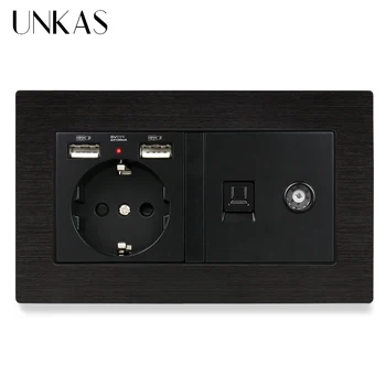 UNKAS Aluminum Metal Panel EU Standard Electric Socket with 2 USB + RJ45 Internet Jack and Television Port Power Outlet
UNKAS Aluminum Metal Panel EU Standard Electric Socket with 2 USB + RJ45 Internet Jack and Television Port Power Outlet