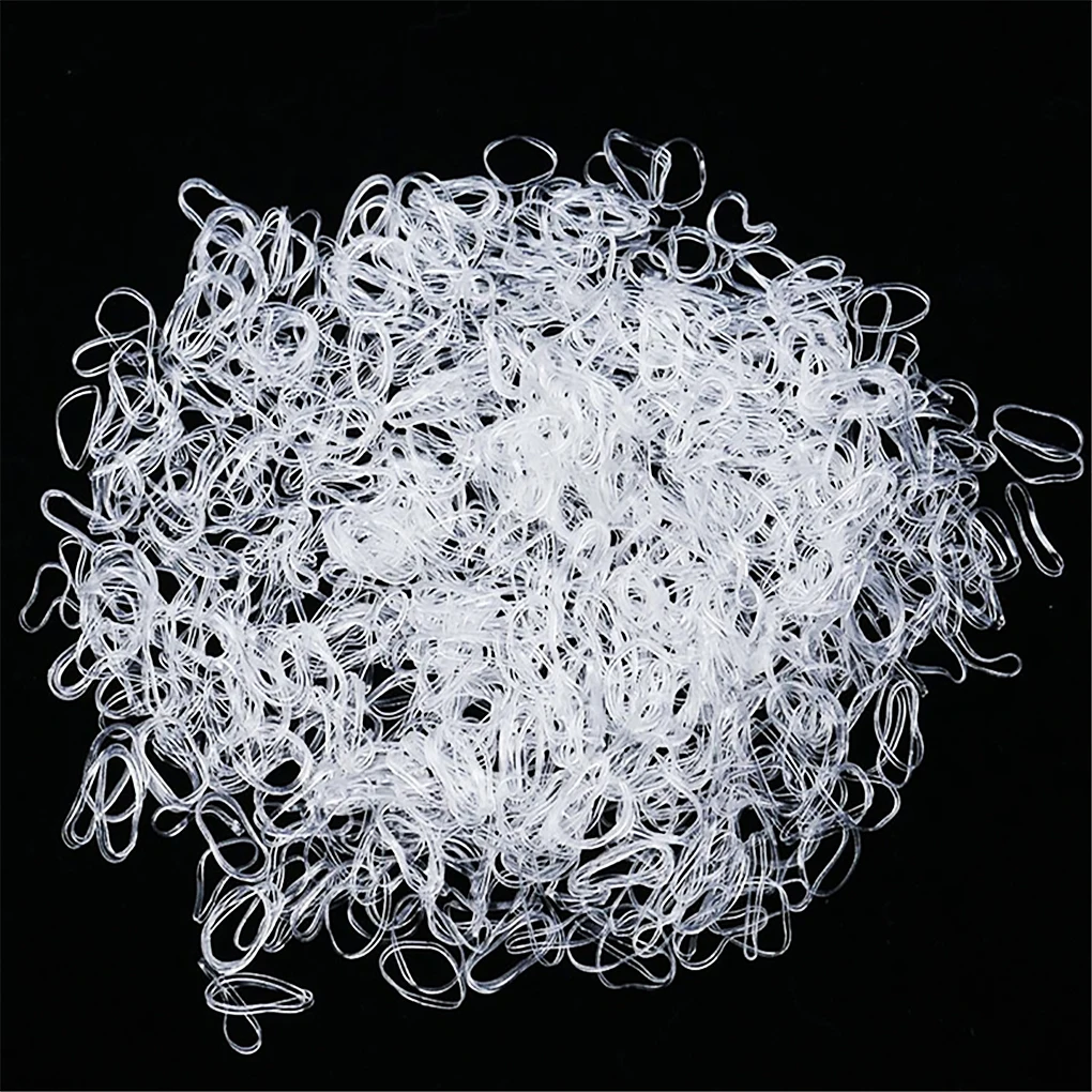1000Pcs Clear Rubber Hairband Rope Ponytail Holder Elastic Women Hair Band Tie/