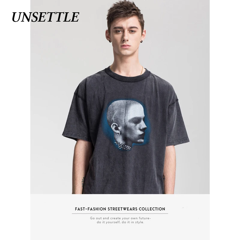 UNSETTLE Харадзюку тяжелый вес ткани промывают High Street Модные футболки для