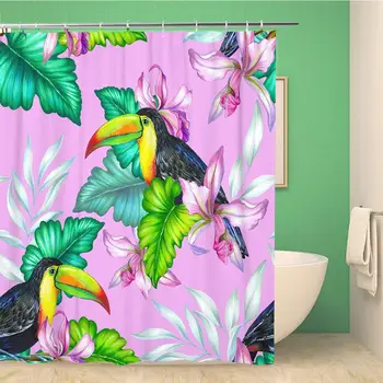 Bathroom Shower Curtain Colorful Amazing Toucan Bird Tropical Flowers and Exotic Bouquet Polyester Fabric 72x78 inches 
Bathroom Shower Curtain Colorful Amazing Toucan Bird Tropical Flowers and Exotic Bouquet Polyester Fabric 72x78 inches