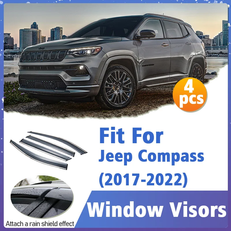 

Window Visor Guard for Jeep Compass 2017-2022 Vent Cover Trim Awnings Shelters Protection Sun Rain Deflector Auto Accessories