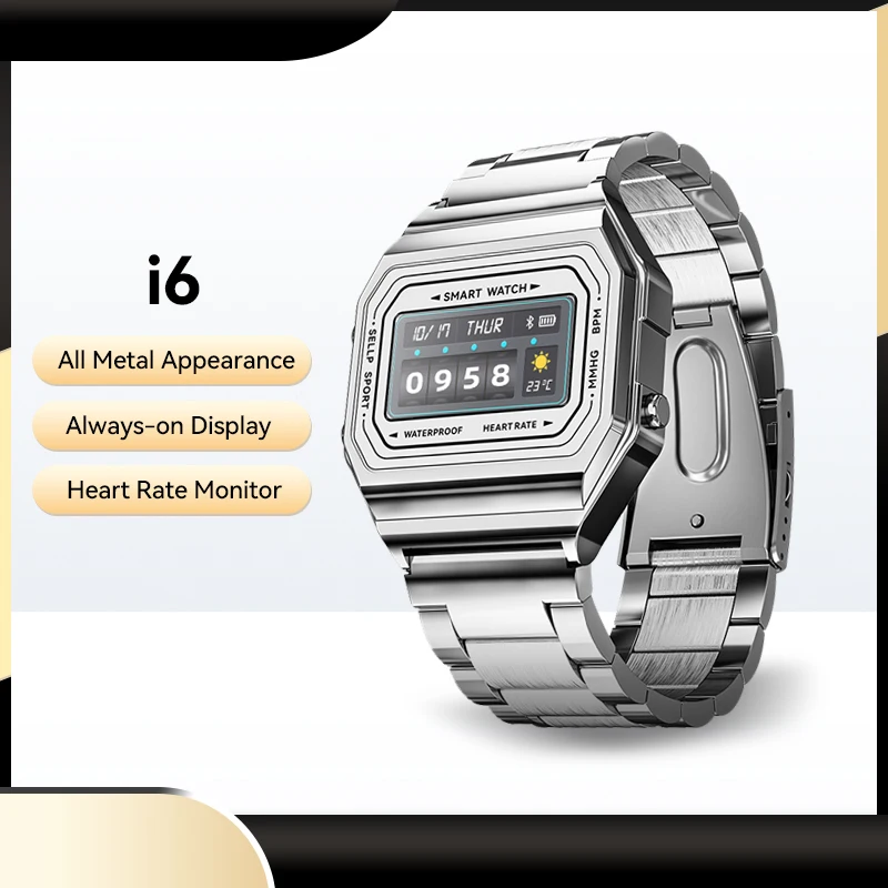 Фото Новинка 2021 Смарт-часы i6 с постоянным дисплеем пульсометр водозащита IP68 цифровой