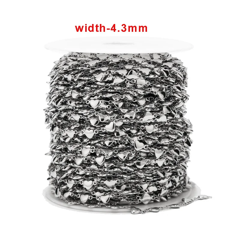 

1M/2M/5M 4mm width Stainless Steel Heart Link Chain Necklace Bulk Cable Chains DIY For Making Findings Necklaces Bracelets