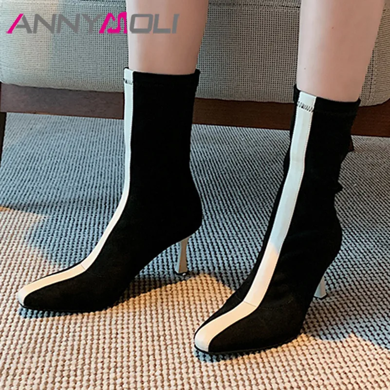 ANNYMOLI Genuine Leather High Heel Boots Mid-Calf Boots Women Shoes Square Toe Thin Heels Ladies Boots Autumn Black Beige 34-39
ANNYMOLI Genuine Leather High Heel Boots Mid-Calf Boots Women Shoes Square Toe Thin Heels Ladies Boots Autumn Black Beige 34-39