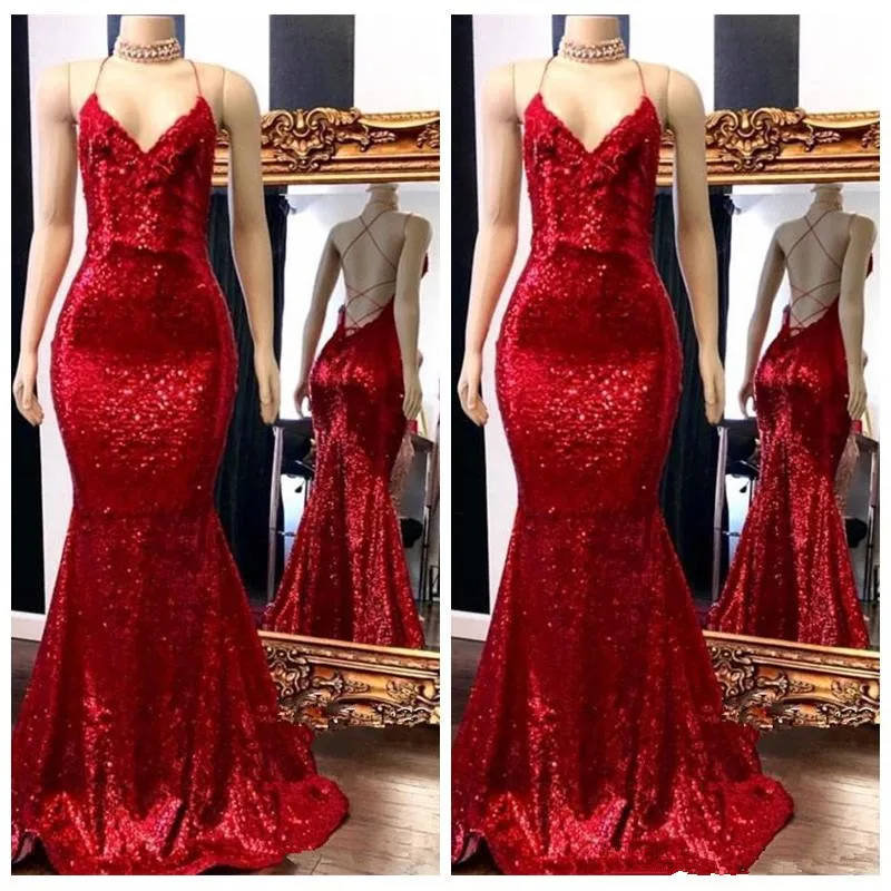2019 Spaghetti Strips Mermaid Slim Bling Bling Prom Dresses Criss Cross Back Sequins Long Evening Party Gowns Lace
2019 Spaghetti Strips Mermaid Slim Bling Bling Prom Dresses Criss Cross Back Sequins Long Evening Party Gowns Lace