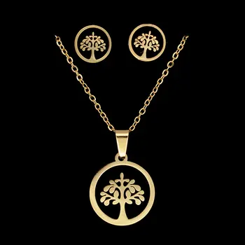 100% Stainless Steel PVD Gold Filled Life of Tree Heart Earring Necklace Jewelry Set 45cm Pendant Necklaces AAAAA Quality 
100% Stainless Steel PVD Gold Filled Life of Tree Heart Earring Necklace Jewelry Set 45cm Pendant Necklaces AAAAA Quality