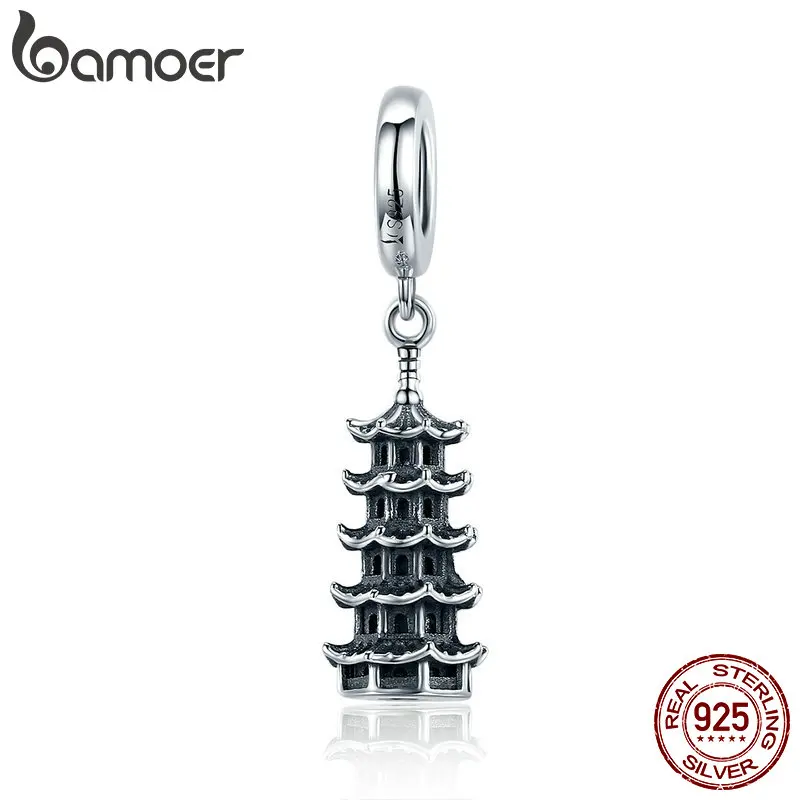 

bamoer Journey Scenic Spots 925 Sterling Silver Retor Pagoda Tower Pendant Charm for Original Silver Bracelet & Necklace SCC1544