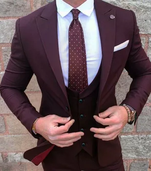 (Jacket+Pant +vest)Burgundy Men Suits Groom Wear Tuxedos 3 Piece Wedding Suits Groomsmen Best Man Formal Business Suits For Men
(Jacket+Pant +vest)Burgundy Men Suits Groom Wear Tuxedos 3 Piece Wedding Suits Groomsmen Best Man Formal Business Suits For Men