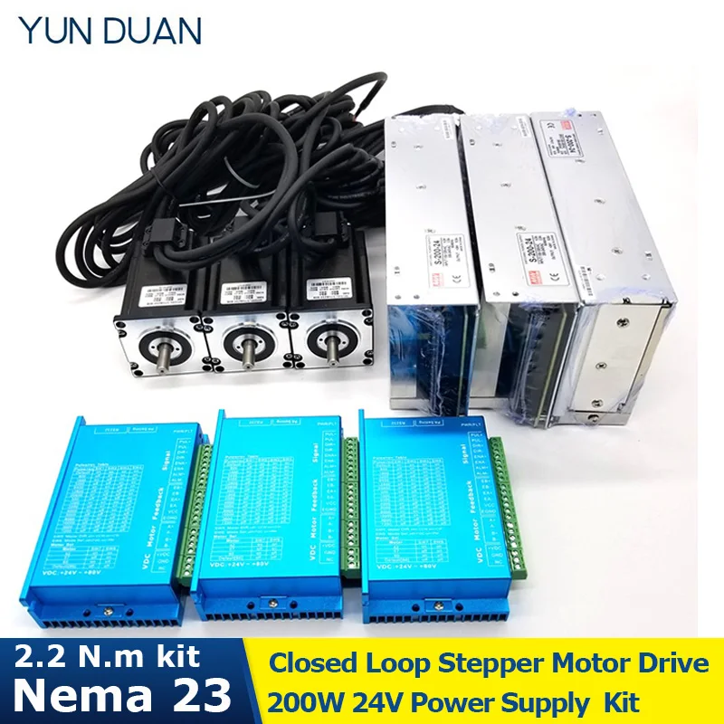 3 Set Nema23 Motor 57mm 2PH +Hybird Drive +200W Power Supply Encoder Easy Servo 2.2Nm Closed Loop Stepper Motor Kit for XYZ Axis
3 Set Nema23 Motor 57mm 2PH +Hybird Drive +200W Power Supply Encoder Easy Servo 2.2Nm Closed Loop Stepper Motor Kit for XYZ Axis