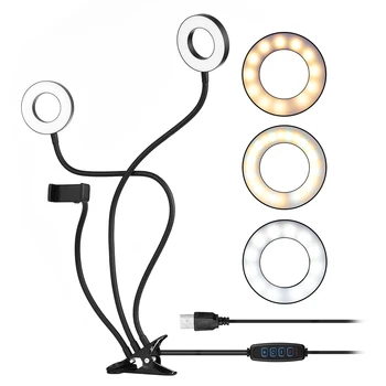 Andoer Clip-On Mini USB Ring Light Fill-in Lamp Dual Lights Dimmable Flexible Arms Design +Phone Holder for Live Streaming Video
Andoer Clip-On Mini USB Ring Light Fill-in Lamp Dual Lights Dimmable Flexible Arms Design +Phone Holder for Live Streaming Video
