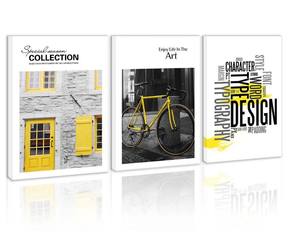Black and White Yellow Wall Art Decor Canvas Painting Kitchen Building Window Door Street Bicycle Letter Print Pictures for Home 
Black and White Yellow Wall Art Decor Canvas Painting Kitchen Building Window Door Street Bicycle Letter Print Pictures for Home