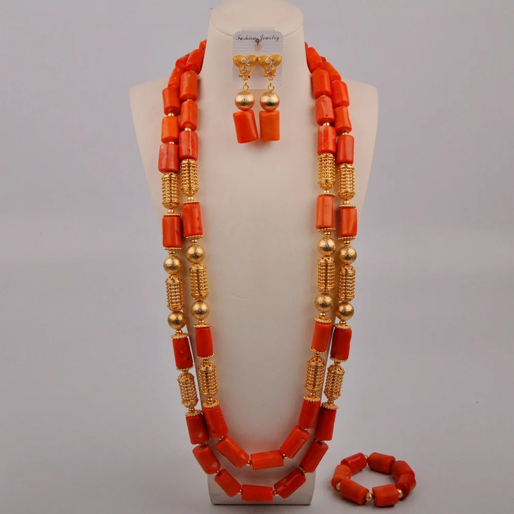 Фото 32 дюйма длинное ожерелье нигерийские коралловые бусины комплект ювелирных