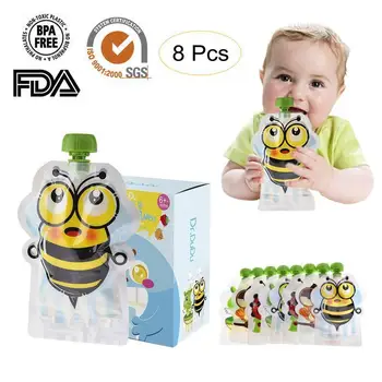 

8pcs/lot Reusable Food Pouch Baby Food Pouches Easy Clean Food Bag Double Zipper Organic Baby Kids Food Pouch Topper Organizer