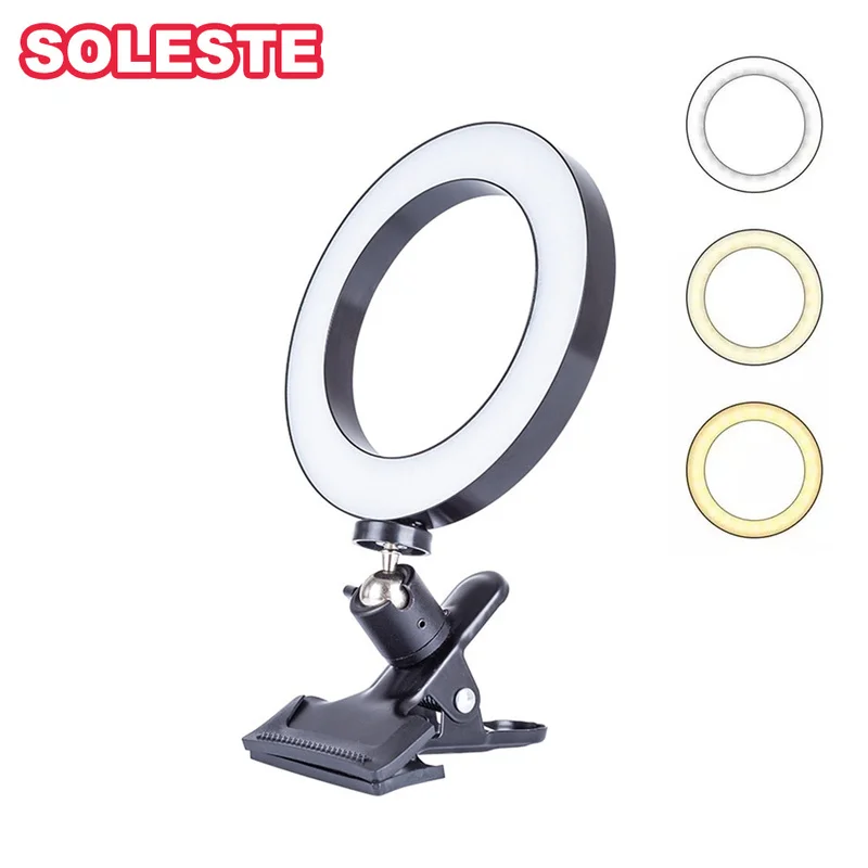 SOLESTE 6" Photography Ringlight Dimmable LED Selfie Ring Light with USB Light Ring Lamp Clip for Cell Phone Live Studio Makeup
SOLESTE 6" Photography Ringlight Dimmable LED Selfie Ring Light with USB Light Ring Lamp Clip for Cell Phone Live Studio Makeup