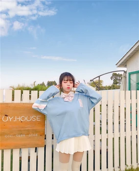 Princess sweet lolita sweater Fairy sweater female student Korean vision spring and autumn loose blue knitted sweater XH211
Princess sweet lolita sweater Fairy sweater female student Korean vision spring and autumn loose blue knitted sweater XH211