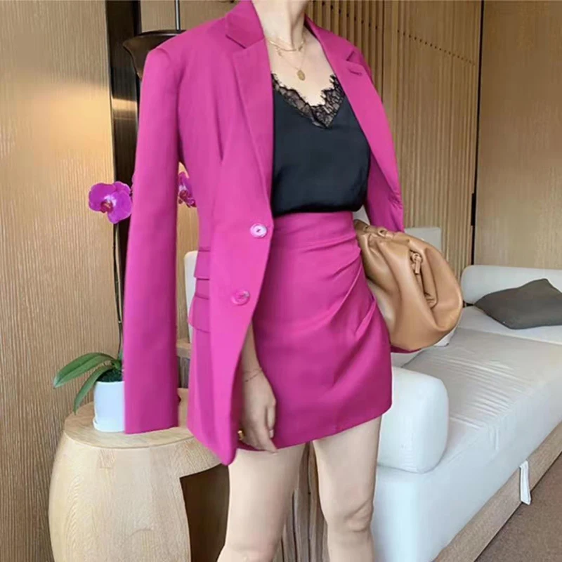 Fuchsia Ruched Blazer Coat Long Sleeve High Waist Mini Skirt Women Two Piece Matching Sets Autumn Korean Fashion New
Fuchsia Ruched Blazer Coat Long Sleeve High Waist Mini Skirt Women Two Piece Matching Sets Autumn Korean Fashion New