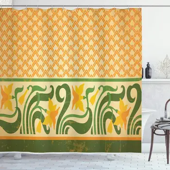 Art Nouveau Shower Curtain Fresco Ornament Geometric Pattern with Exotic Daffodil Floral Border Cloth Fabric Bathroom Decor Set
Art Nouveau Shower Curtain Fresco Ornament Geometric Pattern with Exotic Daffodil Floral Border Cloth Fabric Bathroom Decor Set