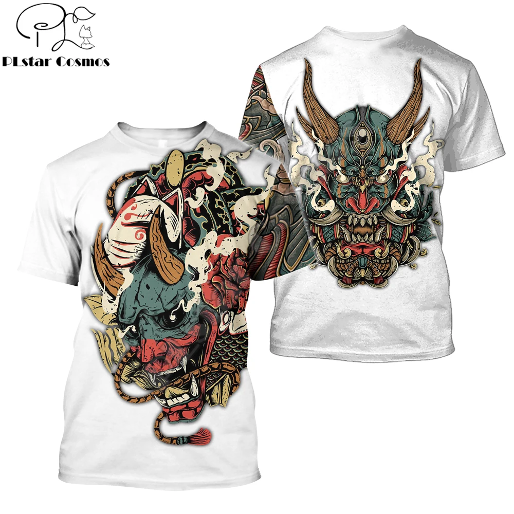 

Hot Sale t shirt Oni Mask White Tattoo 3D All Over Printed Mens Summer Short sleeve O-Neck Unisex Casual sports T-shirt DX-16